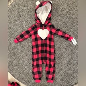 Baby girl Carters plaid heart fleece bunting - size 12mo